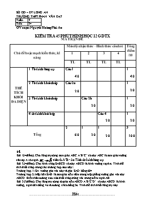 Đề kiểm tra 45p Hình học 12 - Trường THPT Phan Văn Đạt